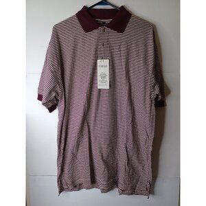 FIZZARO Men's Maroon w White Stripes Short Sleeve Polo Shirt Size Large